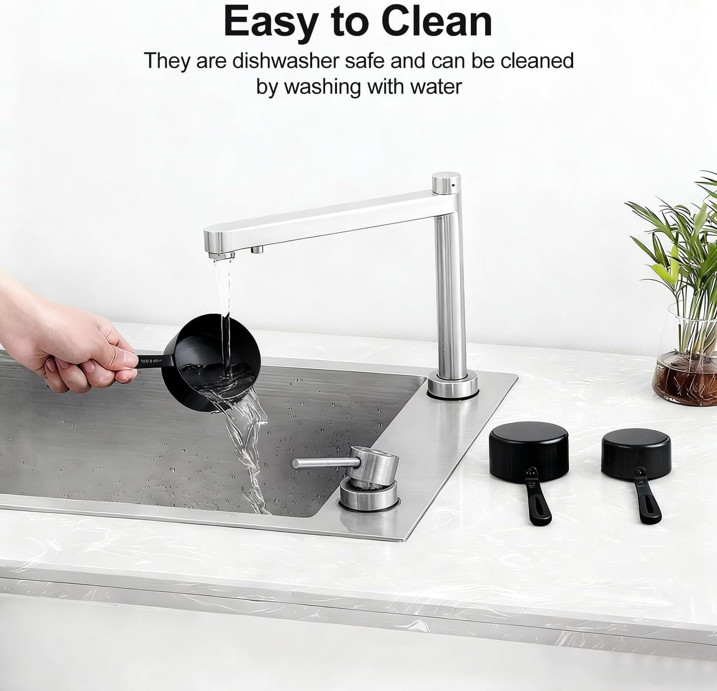 Measuring Cups and Spoons Set, Stainless Steel 10 Piece for Cooking and Baking (5 Cups + 5 Spoons, All Black)