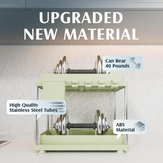 Under Sink Organizer, 2 Pack Under Kitchen Bathroom Cabinet Organizer, 2 Tier Under Bathroom Kitchen Sink Organizer, Adjustable Height Bathroom Kitchen Cabinet Organizers and Storage, Green