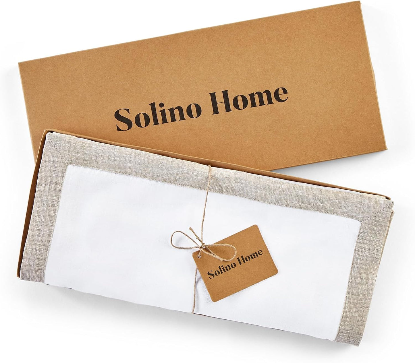 Solino Home Linen Table Runner 48 Inches - 100% Pure Linen Light Natural and White Short Table Runner 14 x 48 Inch Ideal for Dresser and Coffee Tables - Fall, Autumn, Halloween, Thanksgiving - Classic