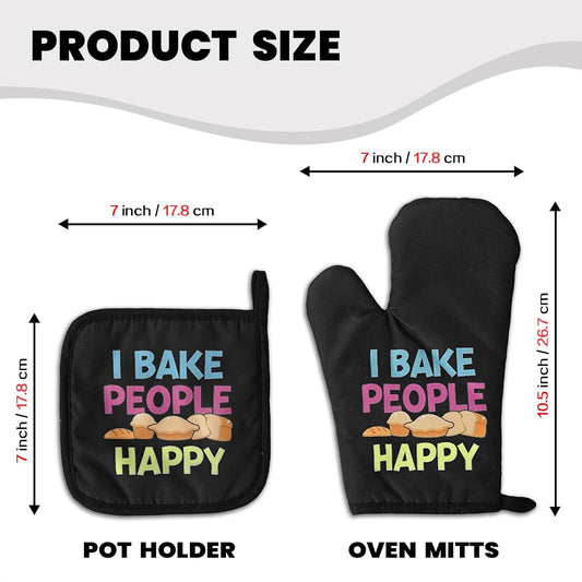 Funny Baking Oven Mitts and Pot Holders(Set of 2) I Bake People Happy Heat Resistant Mitts Silicone Non-Slip Oven Mitts Bake Lover Gift Novelty Birthday Gift for Women Men Friend Sister Chef