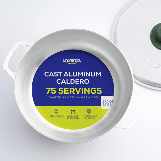 Universal (Professional Extra Large) Caldero 75 Cups - 27.7 QT / 26.6 L, Stainless Aluminum Pot, Even Heat Distribution and Fast Cooking Dutch Oven Pot with Ergonomic Handles, Ideal for Rice, and More