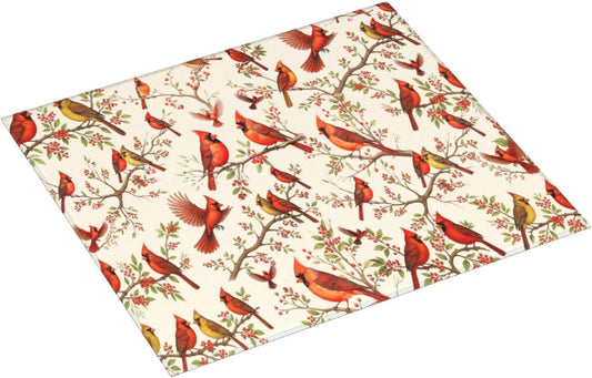 Red Cardinal Bird Floral Dish Drying Mat for Kitchen Counter & Sink, Absorbent Microfiber Christmas Cardinal Drying Pad for Dishes, Foldable Kitchen Mat for Dining Area, Christmas Gifts, 16" x 18" Red