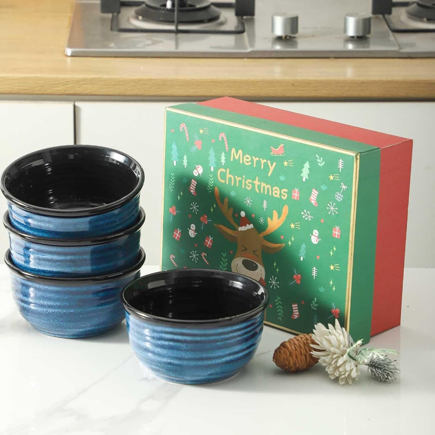 Hasense Ceramic Cereal Bowl Set of 4 – 20oz Ceramic Soup for Cereal, Oatmeal, Soup, Salad & Pasta, Durable Porcelain, Microwave & Dishwasher Safe, Modern Kitchen Dinnerware,Navy