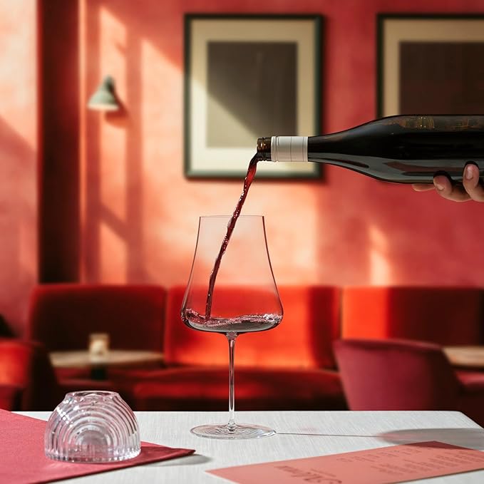 NUDE Red Wine Glass, Stem Zero Volcano – Crystal Large Long Stem Wine Glass for Medium to Full Bodied Red Wines, Tapered Bowl, Lead-Free, Dishwasher Safe, 33 3/4 oz