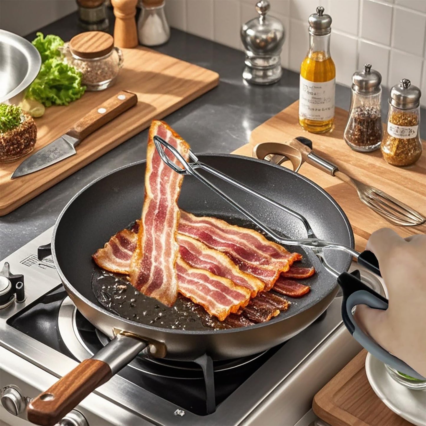 Stainless Steel Scissor Tongs Cooking Tongs Set, Set of 3 (Black Handle, 10" 12" 16")