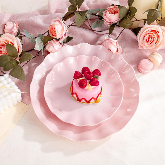 LIYH 20 Pcs 7.5 Inch Pink Scalloped Plastic Plates Reusable - Unbreakable Plastic Cake Dessert Plates for Weddings Party Outdoor Picnics Dishwasher Safe BPA Free (20Guests)