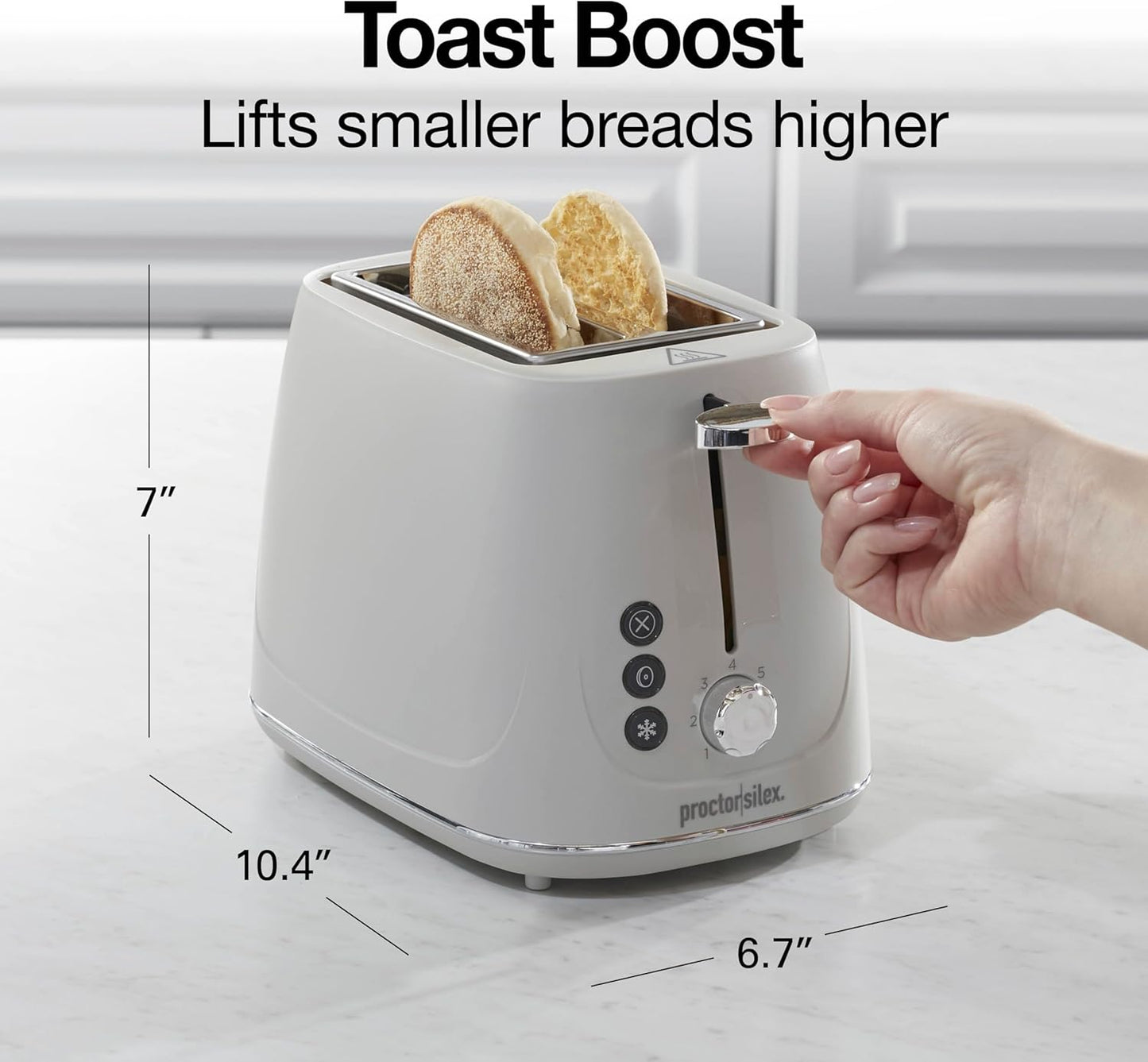 Proctor Silex Plastic 2 Slice Toaster, Bagel, Defrost & Cancel Buttons, Browning Control With 7 Shades, Auto Shutoff, Slide-Out Crumb Tray, Oat White (22660)