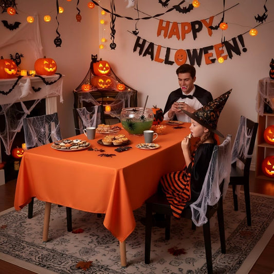 sancua Rectangle Tablecloth - 60 x 120 Inch - Stain and Wrinkle Resistant Washable Polyester Table Cloth, Decorative Fabric Table Cover for Dining Tables, Buffet Parties and Camping, Orange