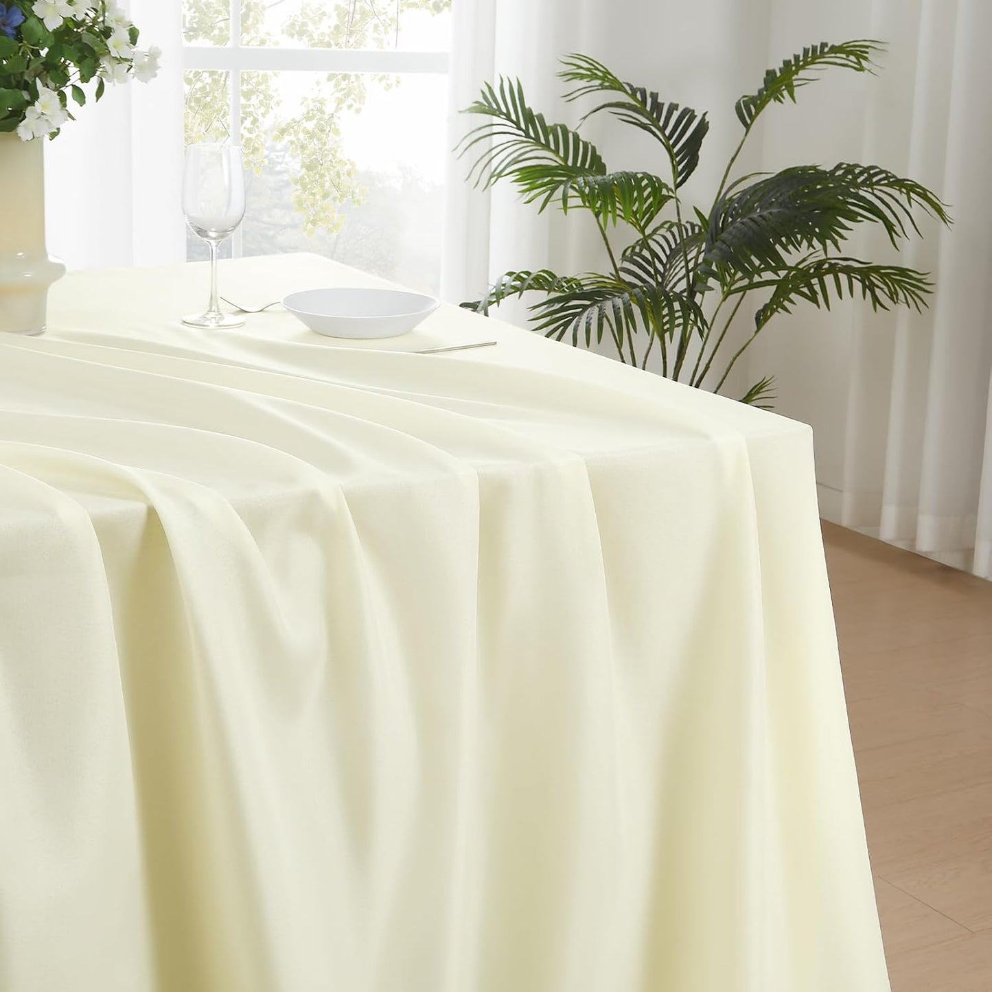 Rectangle Tablecloths 60x120 Inch 2 Pack Ivory Tablecloth Washable Decorative Linen Polyester Table Cloths for Dining Table Banquets Buffet Parties and Wedding