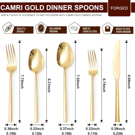18/0 20-Piece Gold Silverware Set, Flatware Set Stainless Steel, Modern Cutlery Set, Service for 4, Mirror Finish Dishwasher Safe