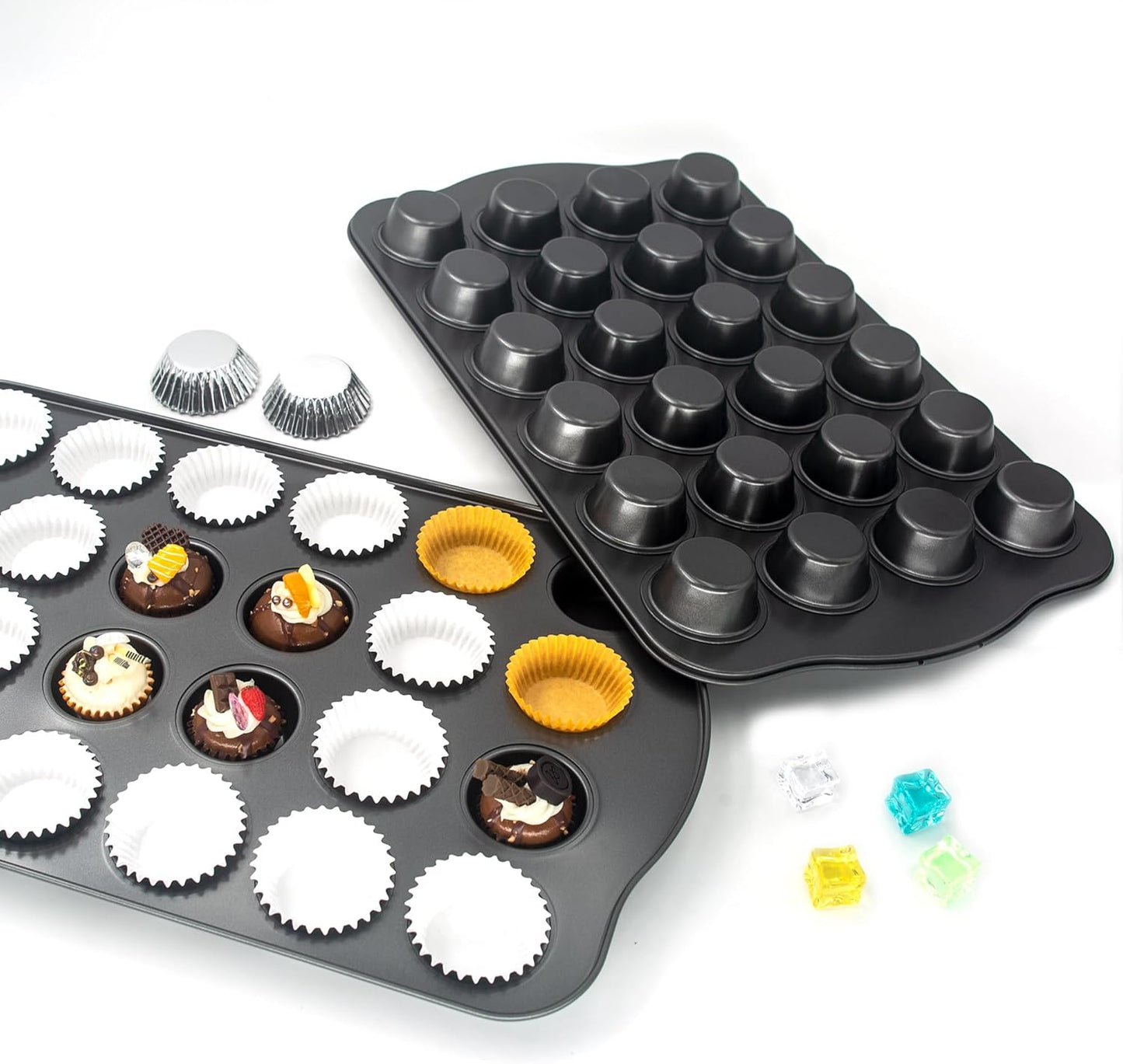 Non-Stick Mini Cupcake Pan, 1.97" 24-Cup Set of 2 Baking Pans, Heavy Duty Carbon Steel Tin for Mini Muffins & Cupcakes