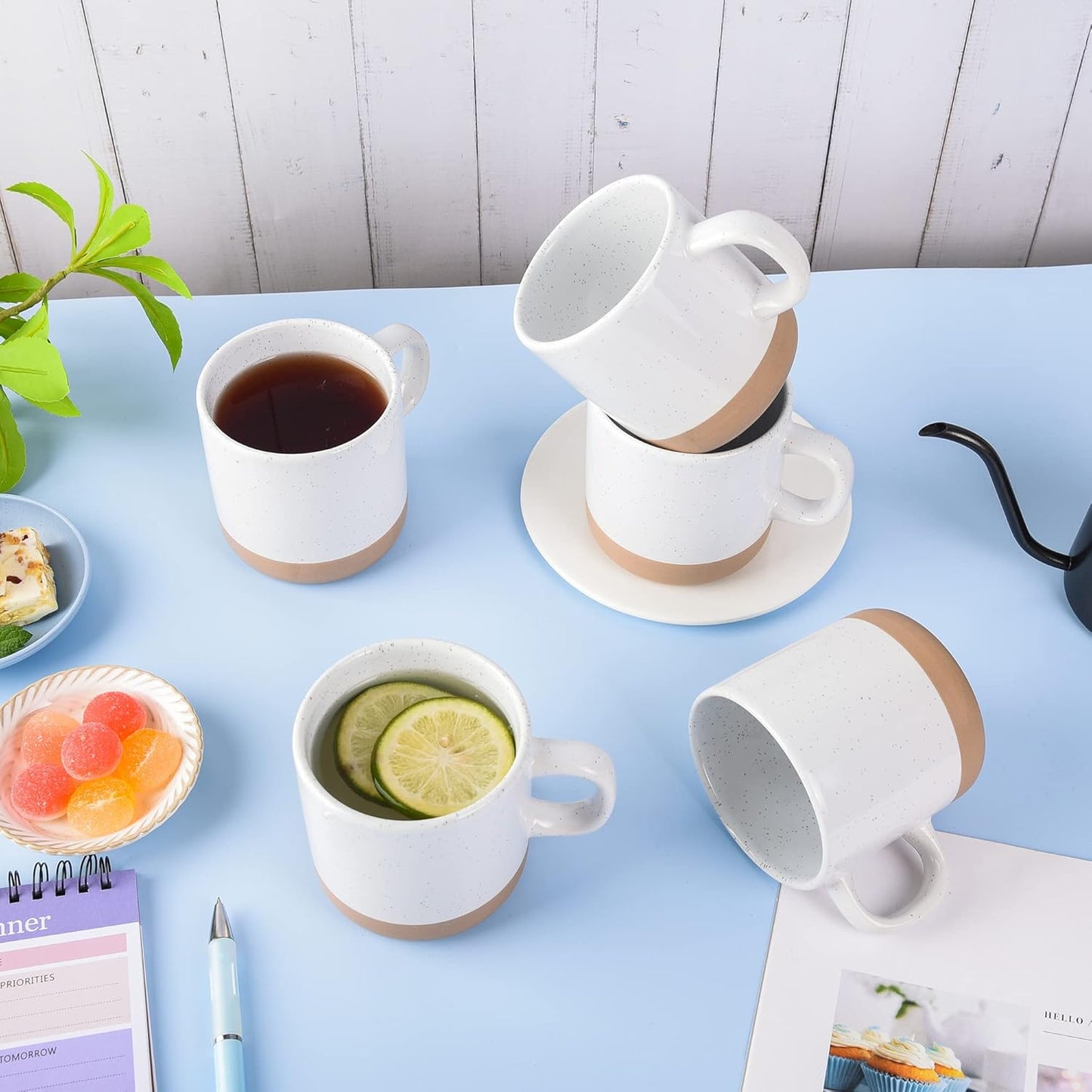 12 oz Coffee Mug Set for 6, Tea Cups with Handle for Coffee, Tea, Cocoa, Milk (White)