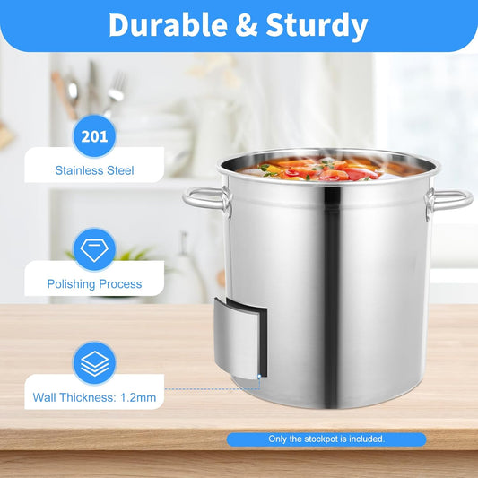 Stock Pot with Lid, 201 Stainless Steel Big Pots for Cooking, 30 Quart Stockpots with Hanging Lid and Handle, Anti-Corrosion, Anti-Rust, Used for Induction Stoves, Gas Stoves, Electric Stoves
