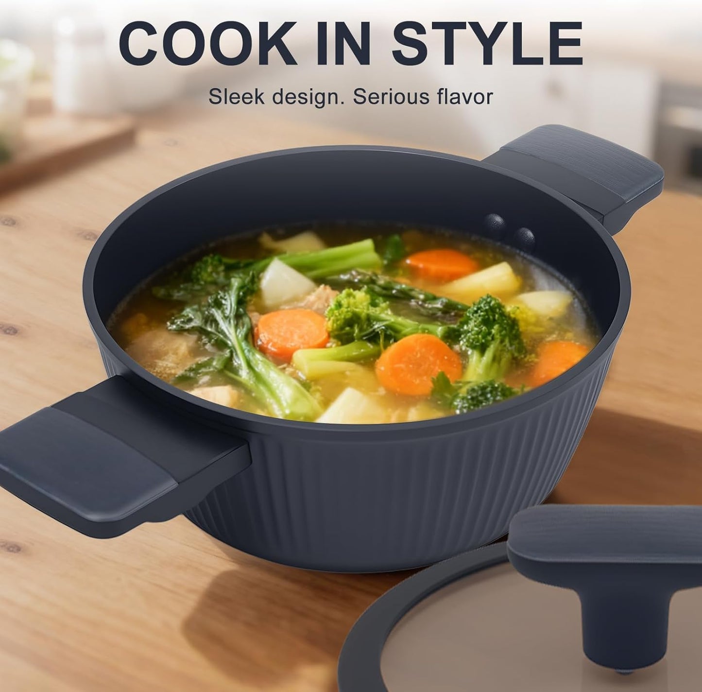 5-Piece Non-Toxic Ceramic Cookware Set, PFOA/PTFE Free Pan & Pot Set, Induction Ready, Dishwasher Safe for Easy Clean