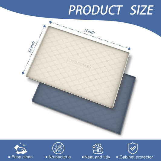 URMONA Under Sink Mat for Kitchen, Waterproof Silicone Shelf Liner Organizer, Cabinet Protector - 34" x 22", Dark Grey