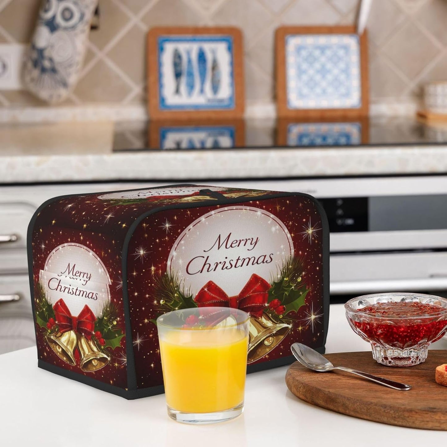 Toaster Cover 2 Slice Christmas Bell Red Xmas Kitchen Small Appliance Covers with Pockets Dust and Fingerprint Protection