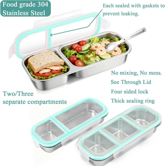 Food Storage Containers with Airtight Lid, Stainless Steel Snack Containers, Leak Proof Metal Lunchbox with Compartment and Spoon, Lunch Box Bento Box Adult for Office, Travel, Meal Prep