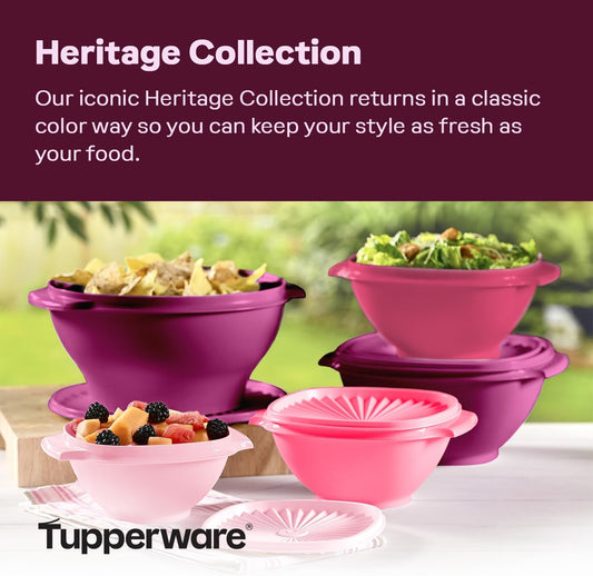 Tupperware Heritage Collection, New 10 Piece Food Storage Container Set in Vintage Pink, Dishwasher Safe and BPA Free (5 Bowls, 5 Lids)