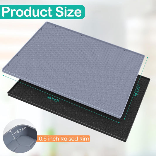 Waterproof Under Sink Mat 34" x 19", Silicone Cabinet Liner, Rubber Protector for Kitchen and Bathroom, Keeps Cabinets Clean, Dry, and Organized (Grey)