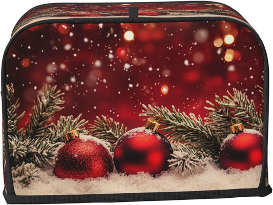 Toaster Cover 2 Slice Red Christmas Ball Glitter Kitchen Small Appliance Covers with Pockets Dust and Fingerprint Protection