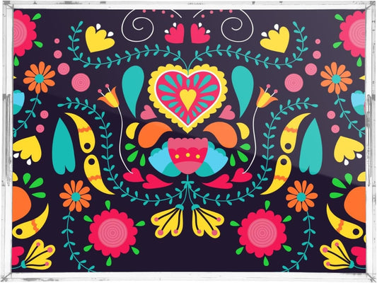 Acrylic Serving Tray with Handles Spill Proof Kitchen Storage Tray Clear Decorative Tray Makeup Drawer Organizer Storage Tray for Bathroom Living Room Ottoman 15.7x11.8Inches