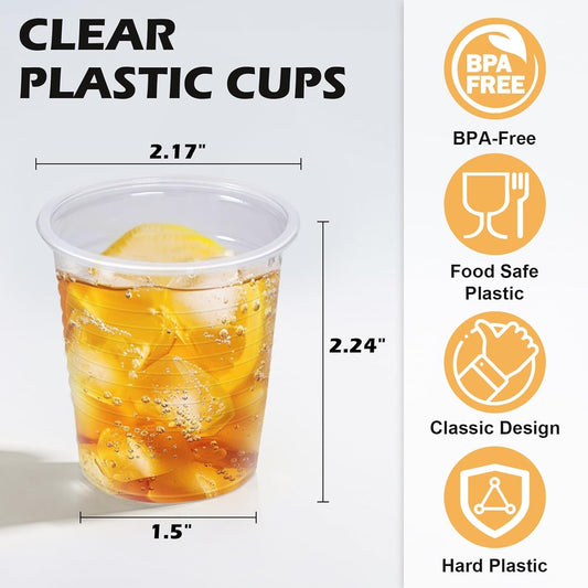 1500 Pack 3 oz Clear Plastic Cups, Small Bathroom Cups, Disposable Mouthwash Cup, Cold Party Drinking Cup, Perfect for Whiskey, Juice, Soda, Coffee