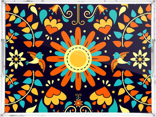 Acrylic Serving Tray with Handles Spill Proof Kitchen Storage Tray Clear Decorative Tray Makeup Drawer Organizer Storage Tray for Bathroom Living Room Ottoman 15.7x11.8Inches