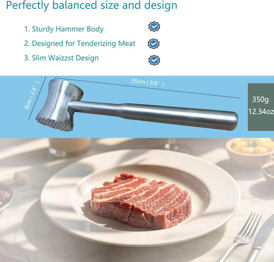 Meat Tenderizer Mallet,304 Stainless Steel , Kitchen Meat Mallet for Chicken, Veal Cutlet, Steak, Meat Pounder Flattener,Dishwasher Safe