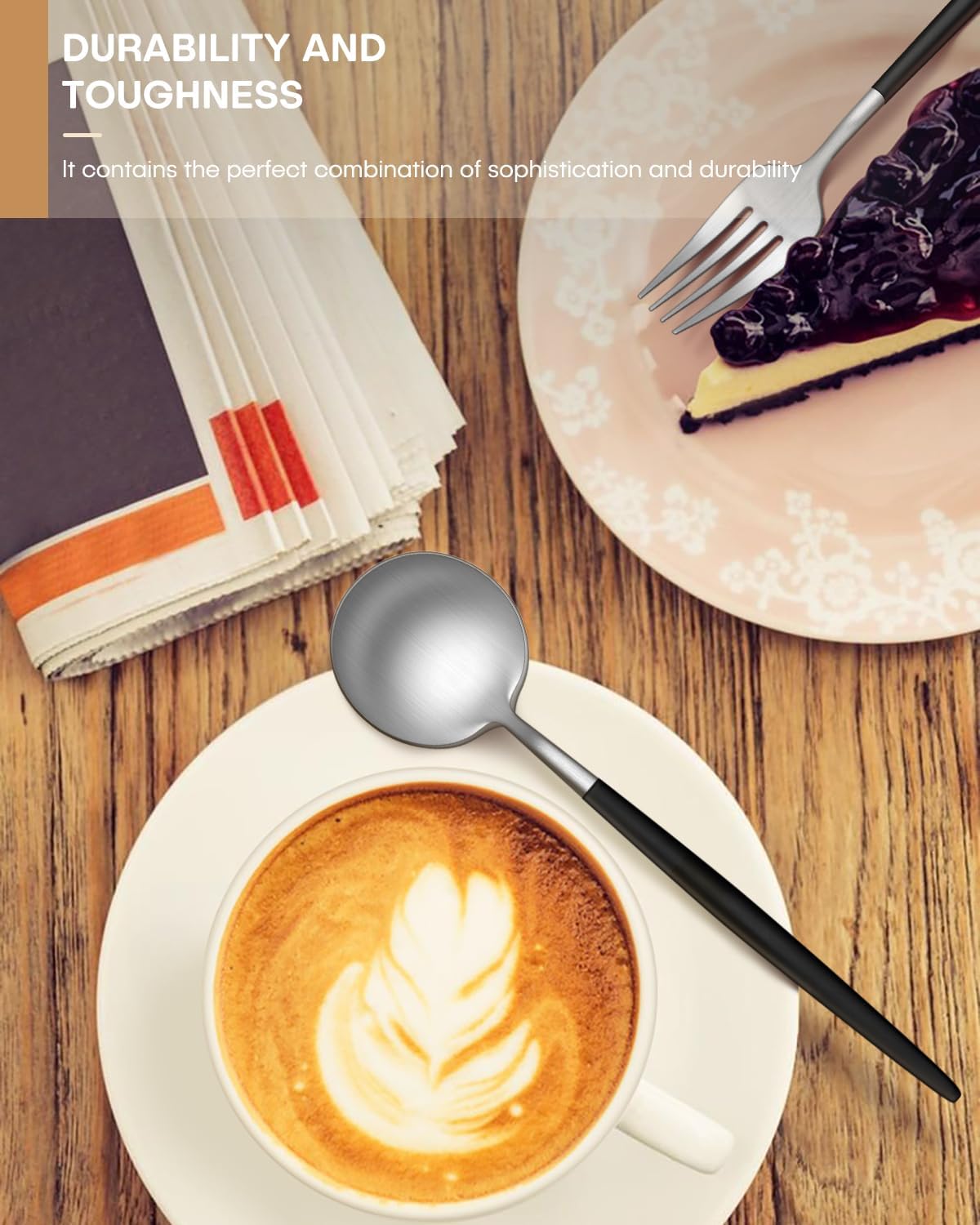 Silverware set for 6,Ollex 30-Piece Black and Silver Silverware Set include Knives Forks Spoons Matte Flatware Set Food-Grade Stainless Modern Utensil Cutlery Set with Stain Finished,Dishwasher Safe