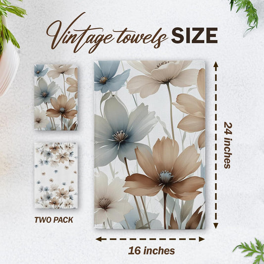 Watercolor Flowers Kitchen Towels, Poppy Floral Leaves House Hand Towel Set of 2, Farmhouse Gifts for Home Bathroom Holiday Decor - A06