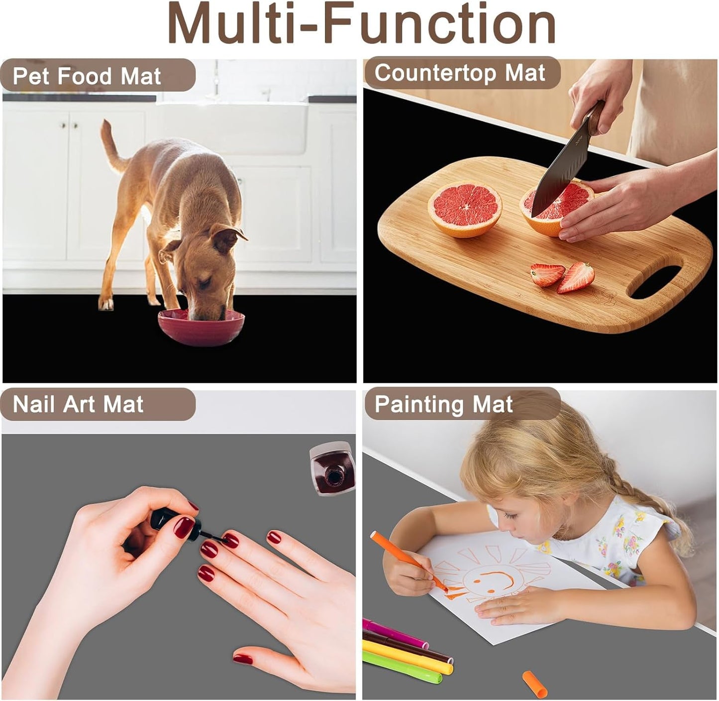 47.3''x23.6''(120cmx60cm) Extra Large Silicone Mat for Kitchen Counter, 1.5MM Thick Non-Slip Heat Resistant Countertop Protector, Waterproof Durable Kitchen Mat for Countertops, Translucent Brown