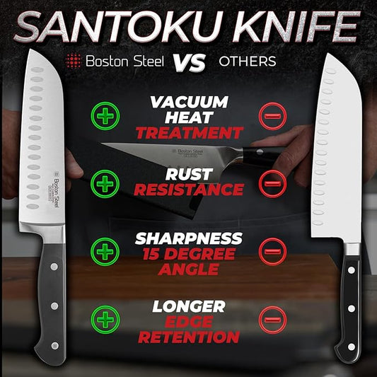 Santoku Knife 7 Inch – Ultra Sharp High Carbon Stainless Steel Kitchen Knife, Professional 7” Santoku Knife with Ergonomic Handle for Home & Restaurant, Culinary Cooking Knife