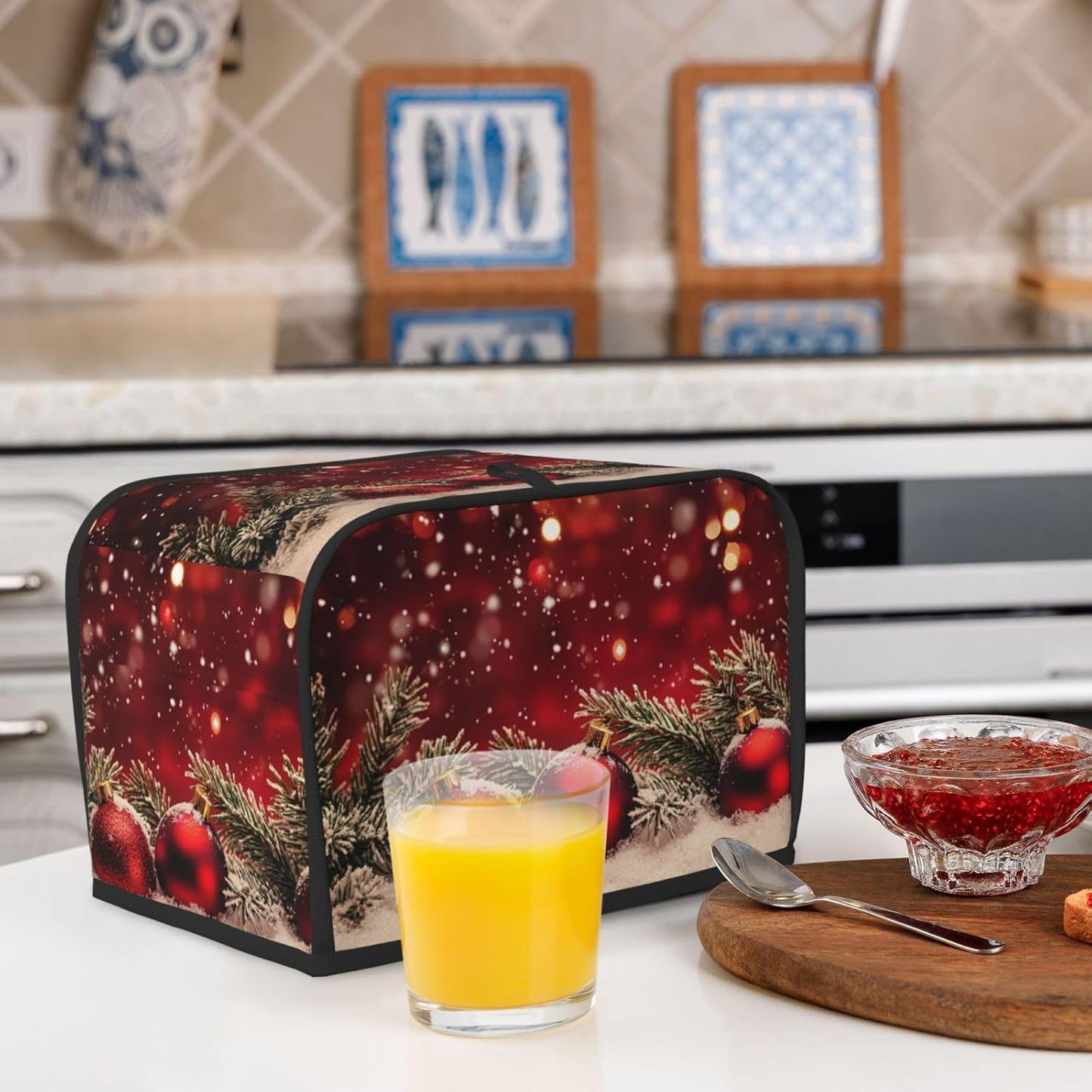 Toaster Cover 2 Slice Red Christmas Ball Glitter Kitchen Small Appliance Covers with Pockets Dust and Fingerprint Protection