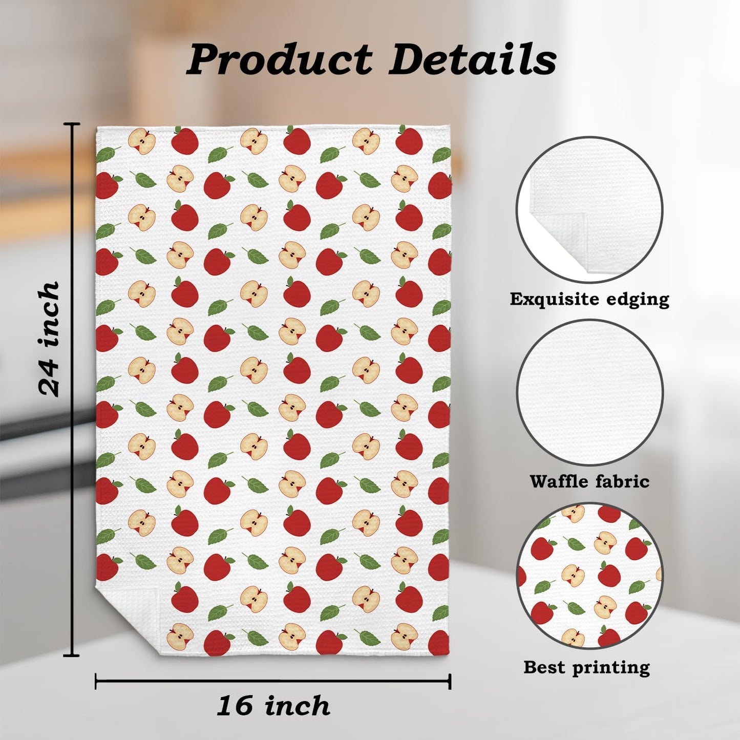Apple Decor Kitchen Towel, Apple Hand Towel Dish Towel for Kitchen Bathroom Decor, Fruit Lover Gifts, 16x24 Inches