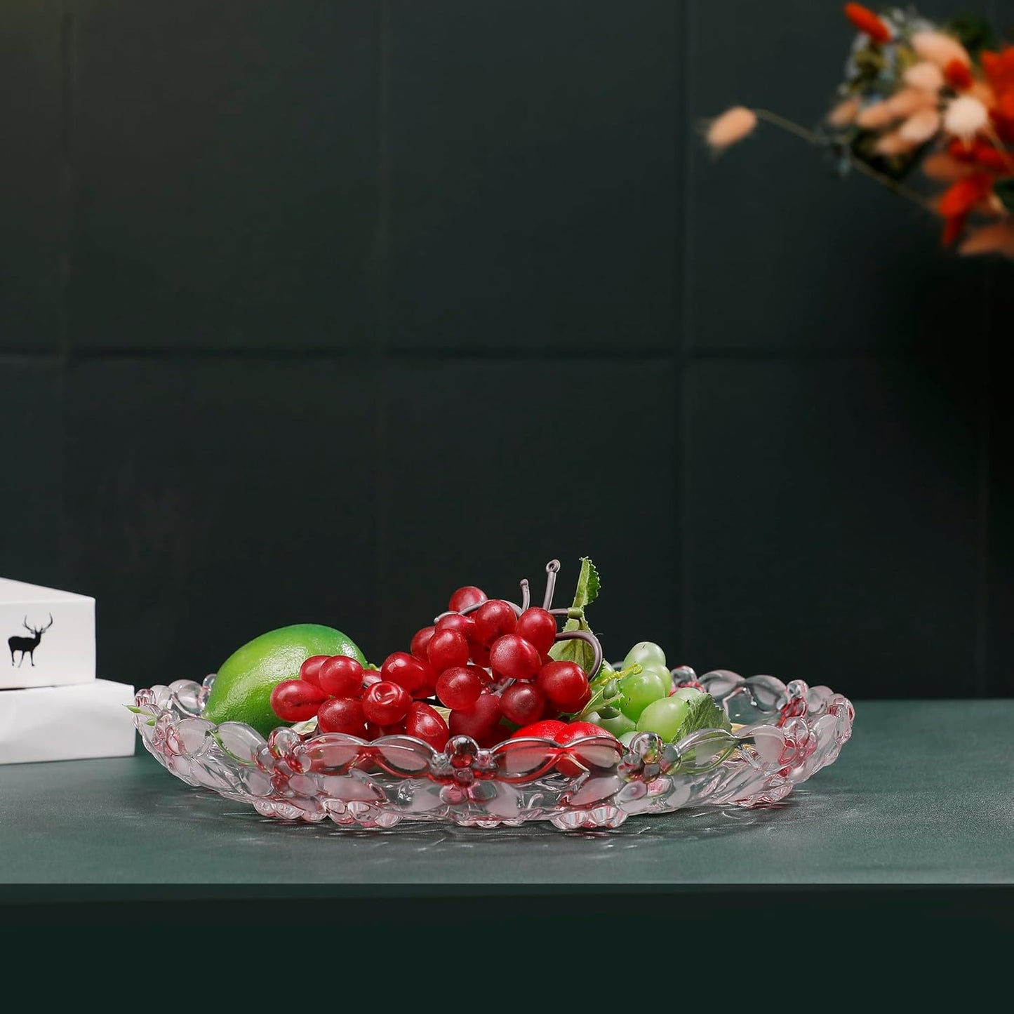 MAGCOLOR Pink plum blossoms shaped Large Decorative Bowl-11.8 inch Diameter, Modern Handicraft Bowls for Home Decor, Decorative Fruit Bowl for Kitchen Counter (Pink plum blossoms)