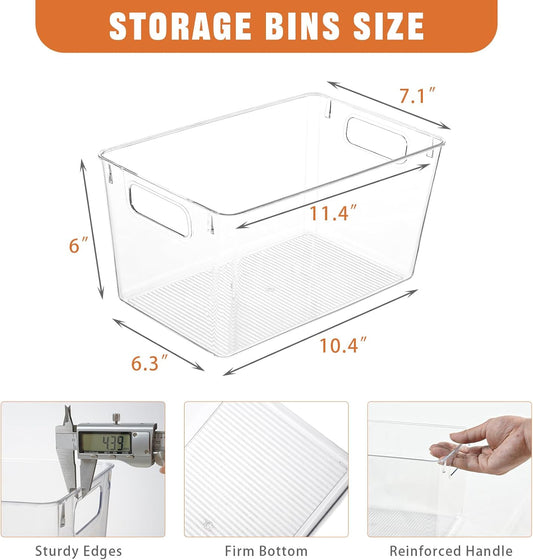 12 Pack Large Clear Plastic Storage Bins,Plastic Containers with Handle for Pantry Organizer and Storage,Perfect for Kitchen,Fridge,Cabinet, Closet,Bathroom Under Sink Storage