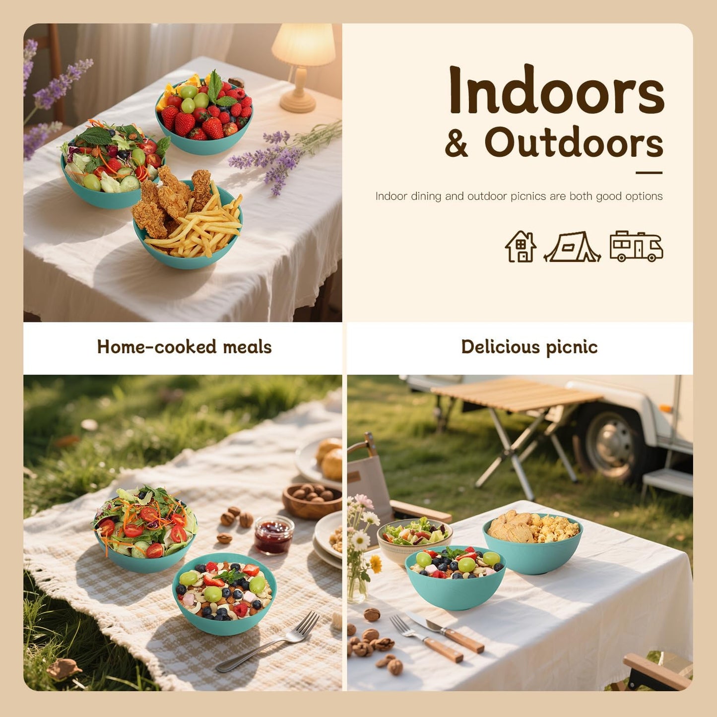 Wrova Wheat Straw Bowls for Kitchen set of 6,Anit-Scald Thick Soup Bowls 40oz,Microwave and Dishwasher Safe Bowl set easy to clean. Green