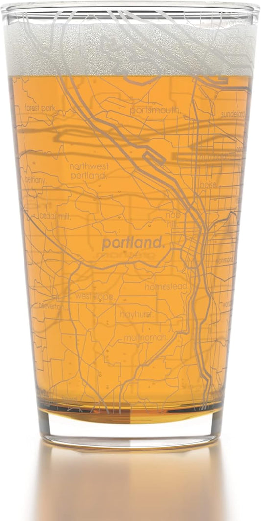 Well Told Engraved Portland Oregon Map Pint Glass, Etched Beer Gift (16 oz, Clear) City Map Pint, Custom City Glassware, Gifts For Beer Lovers