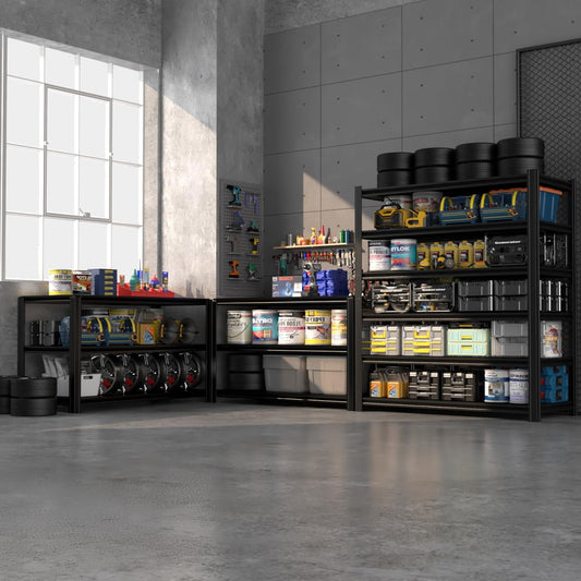 55.12" W Father&I 6-Shelf Industrial Adjustable Heavy-Dudy Tall Metal Steel Garage Storage Shelves Shelving Units/Rack System (Commercial) for Basement/Shop/Dorm, 84" H*55.12" W*24" D*, Black