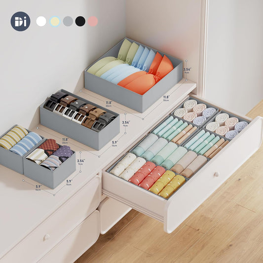 DIMJ Drawer Organizer Clothes Storage - 18 Pack Baby Dresser Organizer for Nursery, Foldable Closet Drawer Organizer Bins for Bedroom Organization, Fabric Storage Dividers for Socks, Underwears, Bras
