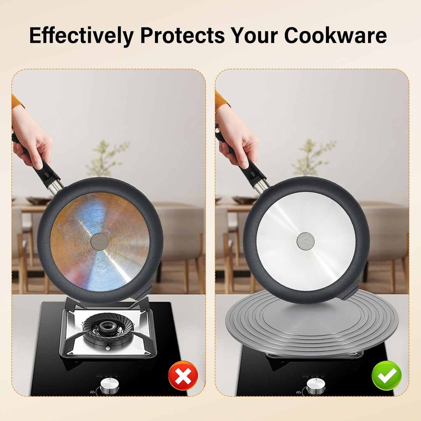 2 Pack Gas Stove Heat Diffuser Plate, Round Fast Defrosting Tray Aluminum Non-Stick Coating Cookware Simmering Thawing Plate Conduction Multifunctional, Flame Guard Protection Stovetop (9.3 inch)