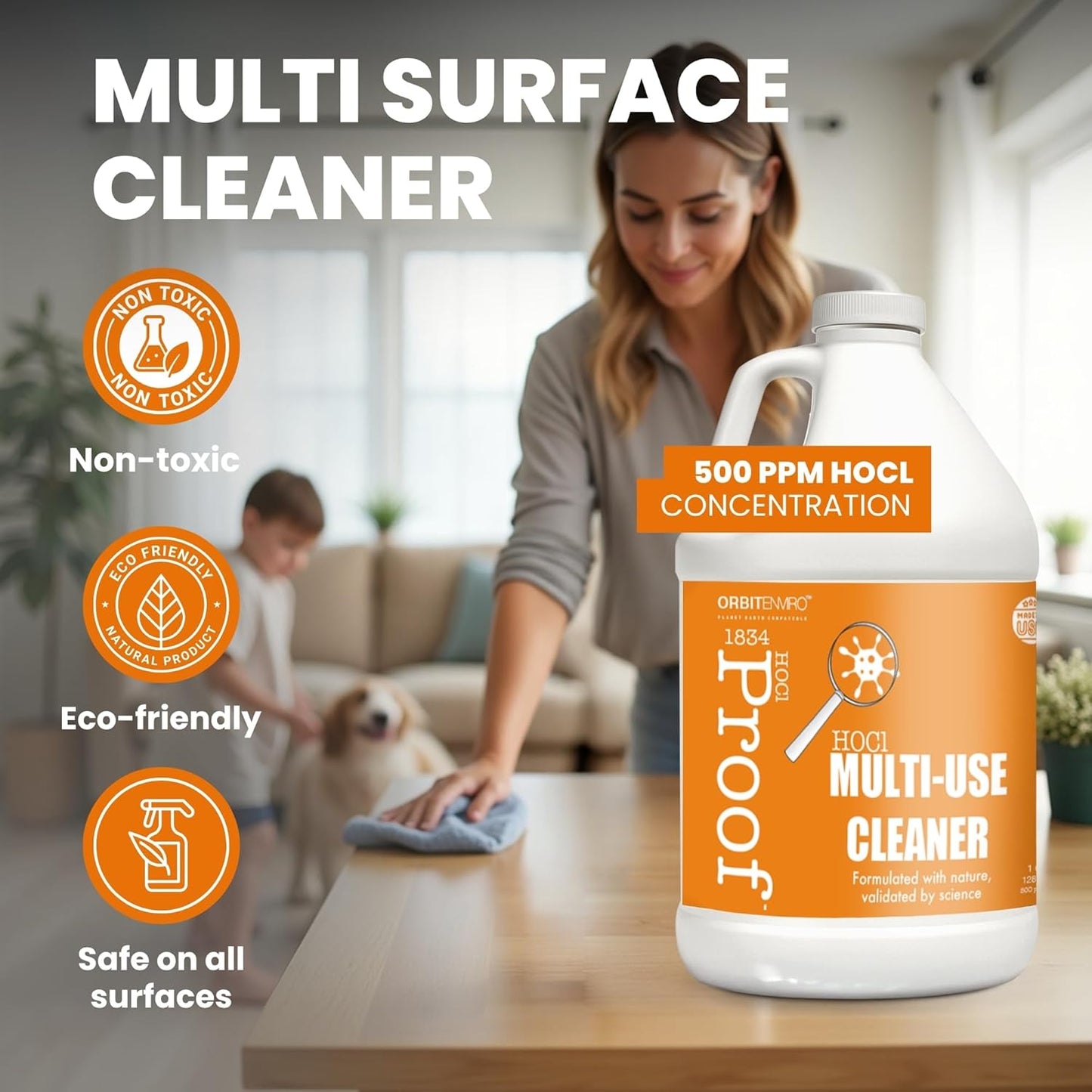 Hypochlorous Acid Cleaner | HOCl 500 PPM | Multi-Surface Cleaner for Home, Gym, Office, Pets & Commercial Use | 1 Gallon - 2pack