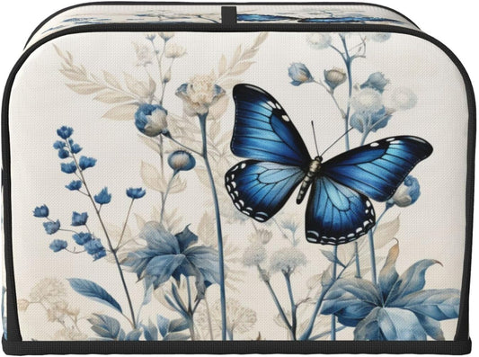 Toaster Cover 4 Slice Butterfly Blue Flower Boho Kitchen Small Appliance Covers with Pockets Dust and Fingerprint Protection