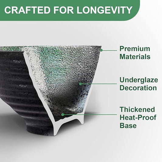 8-Inch Ceramic Ramen Bowl Set of 4 (17 Piece) - Porcelain Japanese Salad Noodles Cereal Fruit Pasta Soup Large Bowls with Recipes Chopsticks Forks Spoons for Men Women Gift Microwave Dishwasher Safe