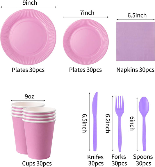 210pcs Thanksgiving Light Purple Paper Plates Disposable Tableware Party Supplies- Includes 9" Dinner Plates, 7" Dessert Plates, 9oz Paper Cups, Napkins, Plastic Forks, Knives And Spoons