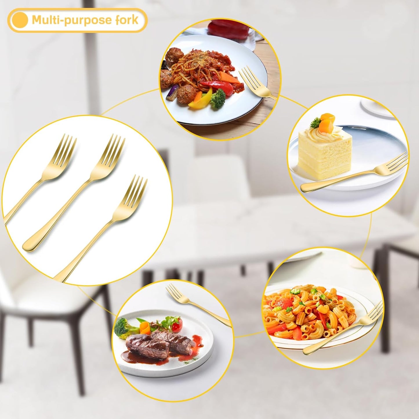 12 Pieces Spoons and Forks Set,Food Grade Stainless Steel Flatware Cutlery Set,6 Forks(6.8 inch)and 6 Spoons(6.6inch)Silverware Set for Home,Kitchen,Restaurant-Mirror Polished & Dishwasher Safe(Gold)