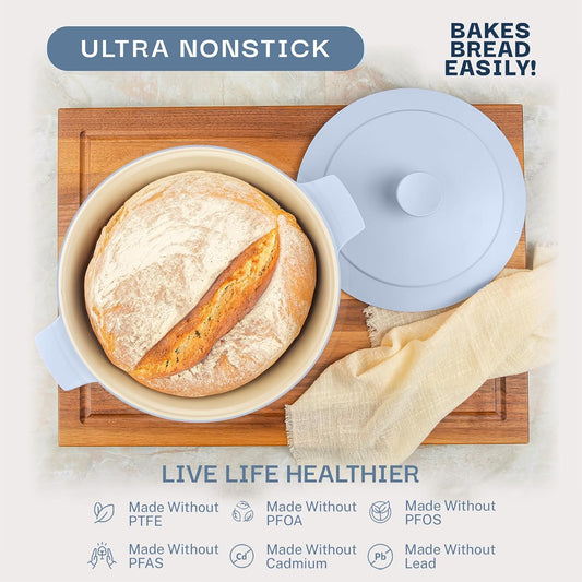 Gotham Steel 5 Qt Lightweight Ceramic Dutch Oven Pot with Lid, Nonstick Sourdough Dutch Oven for Bread Baking, 10 in 1 Stock Pot Ovens for Pasta, Spaghetti, Bread and More, Pots for Cooking