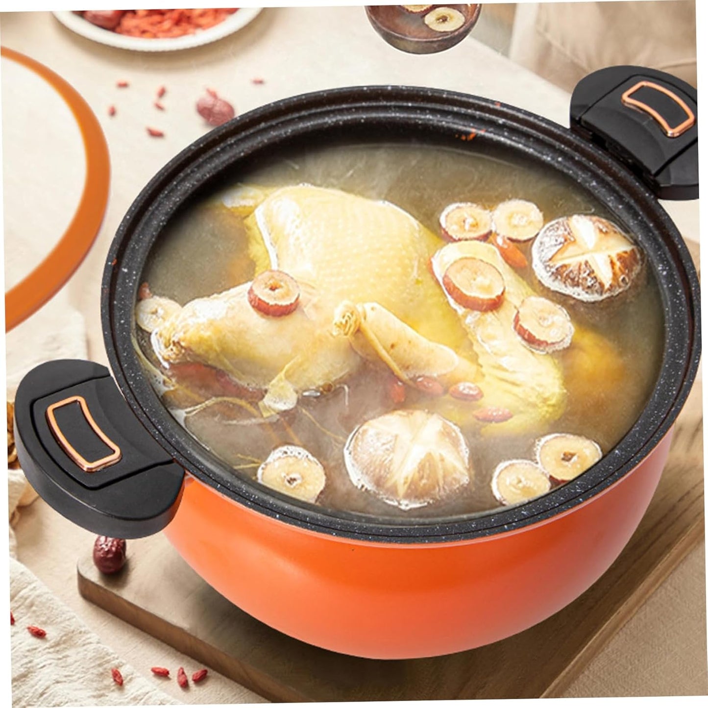 8L Mini Pressure Cooker with Locking Handles, Non-Stick Pumpkin Stockpot with Lid, Fast Heating Pressure Pot for Gas, Induction & Electric Stoves, Orange