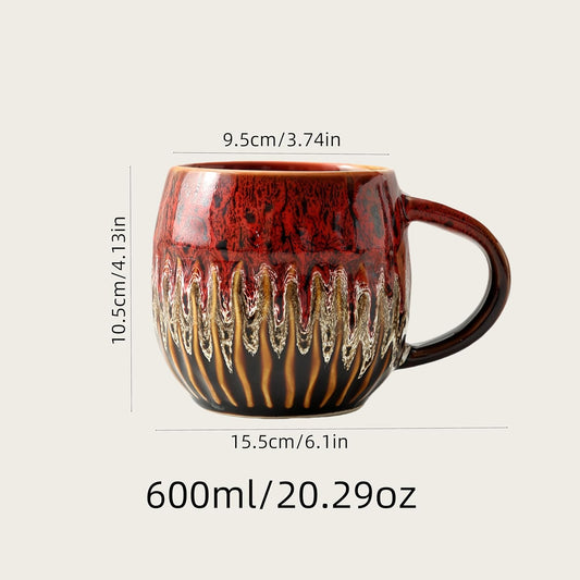 20oz Raku Glaze Coffee Mug - Unique Handcrafted Look Ceramic Cup, Large Tea Mug, Microwave & Dishwasher Safe (red)