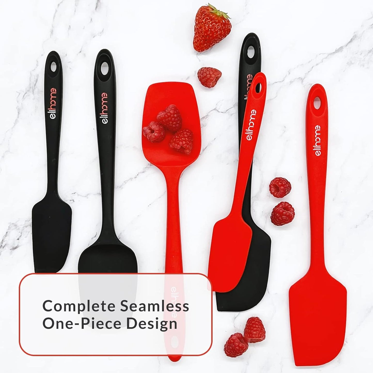 Elihome Chef Series 3 Piece Silicone Spatula Set - 600°F Heat Resistant Non Stick Rubber Kitchen Scraper Spatulas for Cooking, Baking, and Mixing – BPA Free and LFGB Certified Silicone (Red)